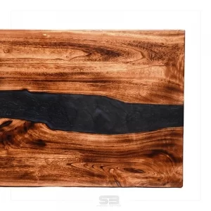 Mesa  River Table Resinada de Jantar MOLDAVIA -  Madeira Maciça e Pés de ferro 1,10 X 0,60 