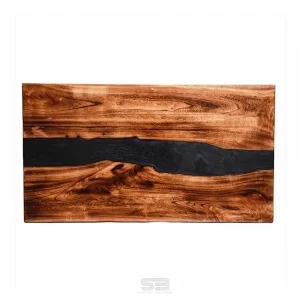 Mesa  River Table Resinada de Jantar MOLDAVIA -  Madeira Maciça e Pés de ferro 1,10 X 0,60 