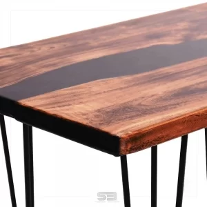 Mesa  River Table Resinada de Jantar MOLDAVIA -  Madeira Maciça e Pés de ferro 1,10 X 0,60 