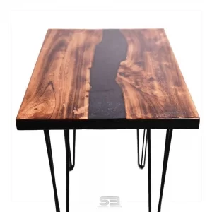 Mesa  River Table Resinada de Jantar MOLDAVIA -  Madeira Maciça e Pés de ferro 1,10 X 0,60 