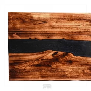 Mesa  River Table Resinada de Jantar MOLDAVIA -  Madeira Maciça e Pés de ferro 1,10 X 0,60 
