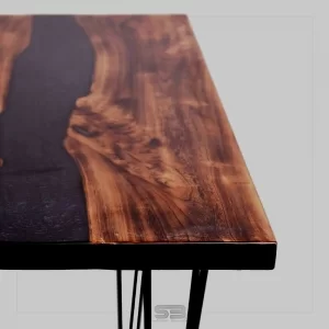 Mesa  River Table Resinada de Jantar MOLDAVIA -  Madeira Maciça e Pés de ferro 1,10 X 0,60 