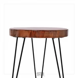 Mesa Resinada de Centro/ Cabeceira Vaduz - Madeira Maciça e Pés de ferro Diâmetro 48 CM